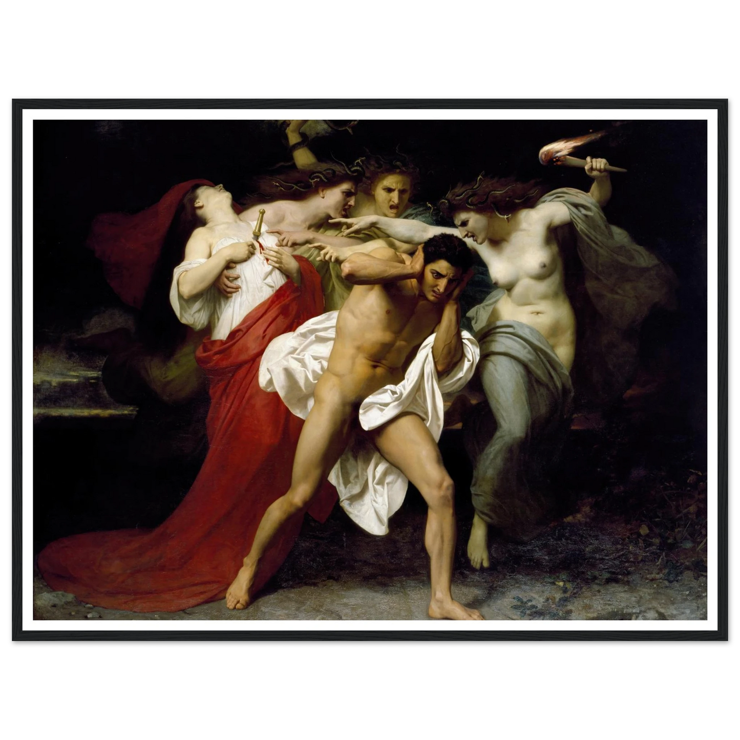 Orestes Pursued By The Furies (1862) Art Print | William Bouguereau - Framed Poster - 30x40 cm / 12x16″ - Black frame