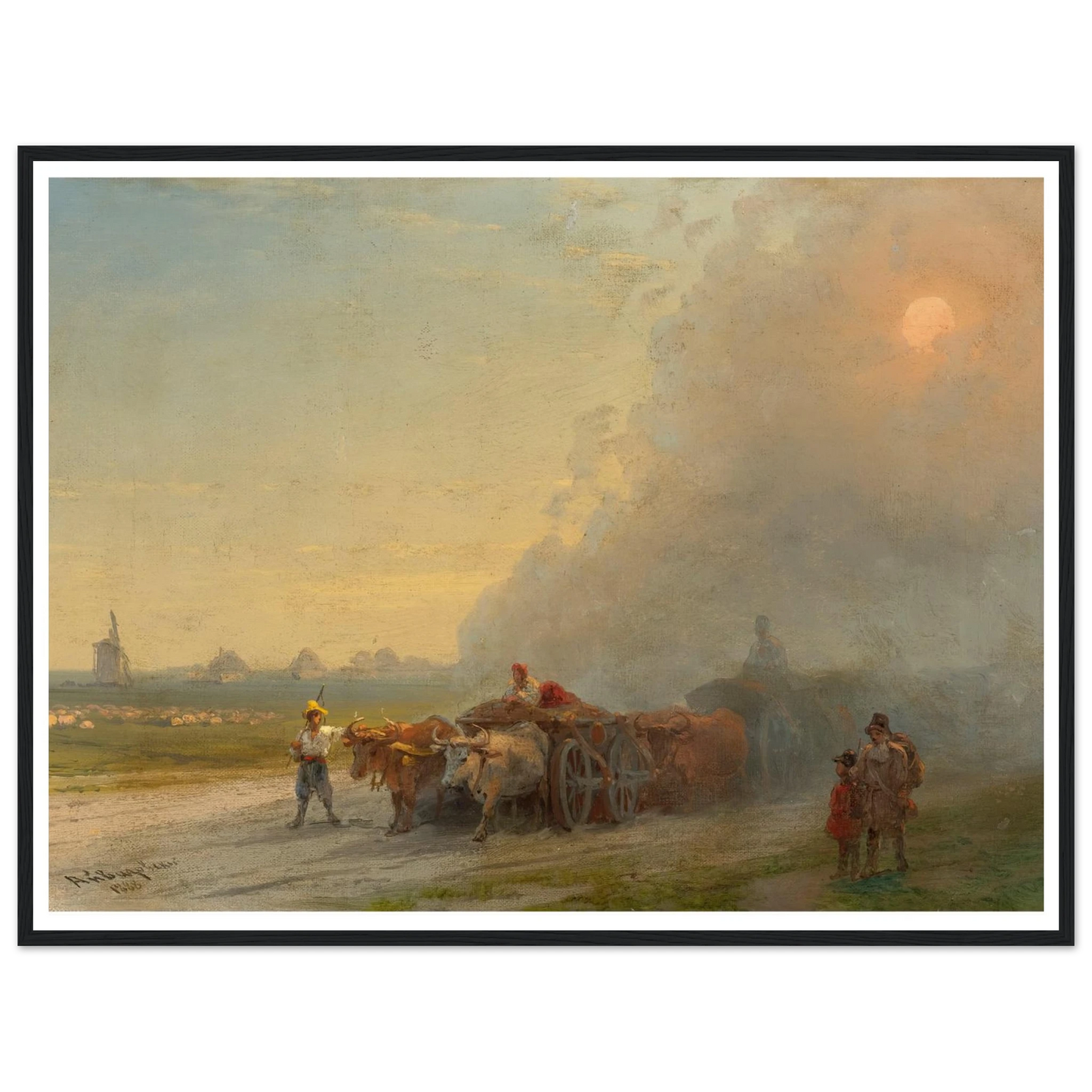 Ox-Carts In The Ukrainian Steppe (1888) Art Print | Ivan Konstantinovich Aivazovsky - Framed Poster - 30x40 cm / 12x16″ - Black frame