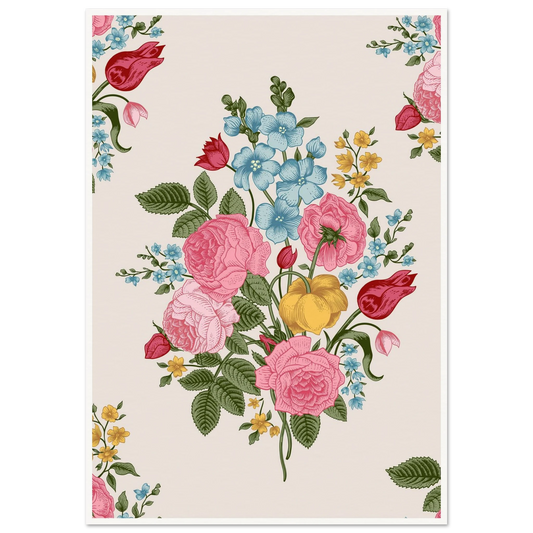 Pastel Rose Swag Art Print | William Morris Inspired - Framed Poster - 30x30 cm / 12x12″ - Black frame