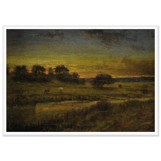 Pasture at Dawn (1891) Art Print | George Inness - Framed Poster - 30x40 cm / 12x16″ - Black frame