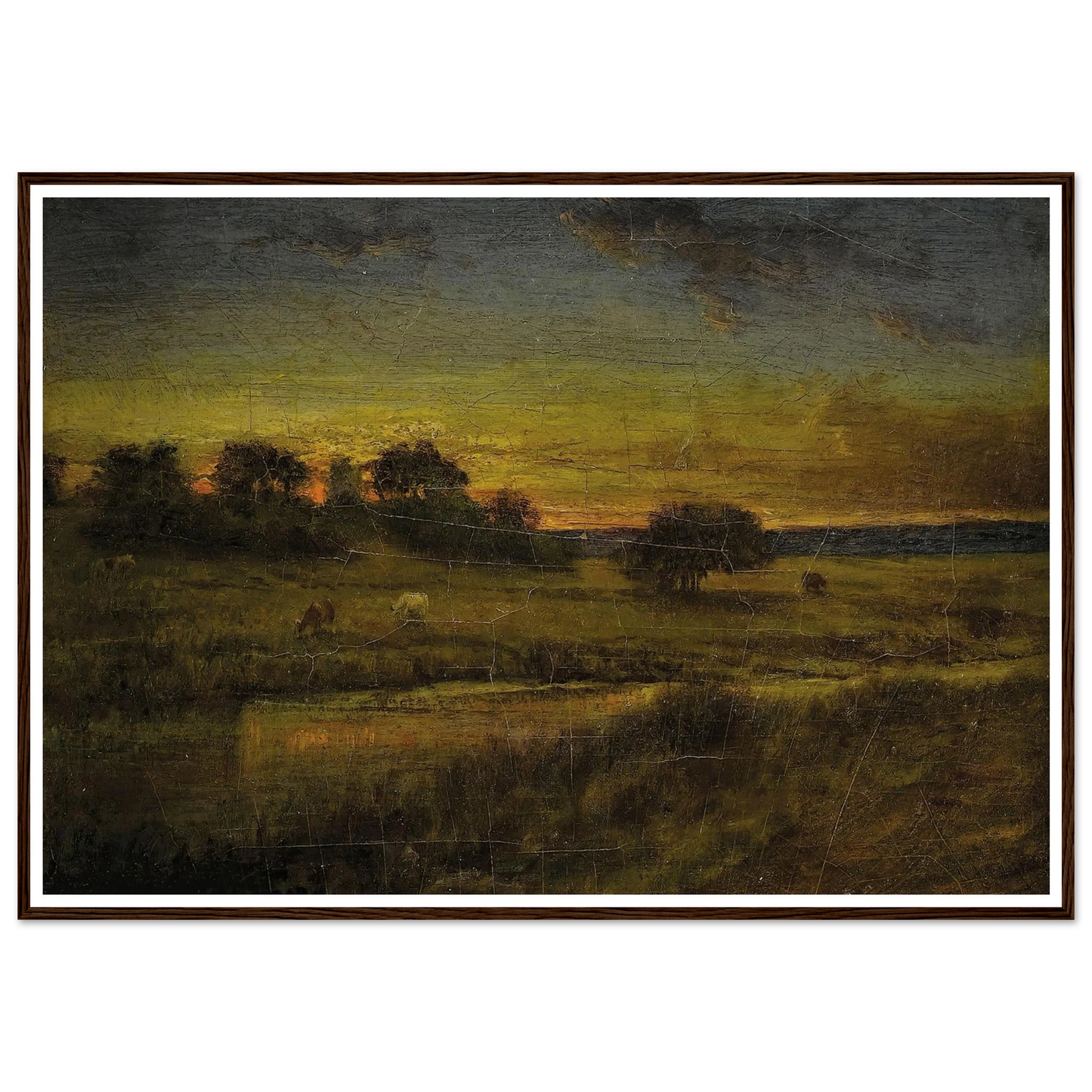 Pasture at Dawn (1891) Art Print | George Inness - Framed Poster - 30x40 cm / 12x16″ - Black frame