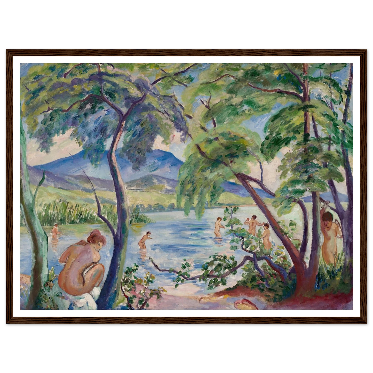 Paysage aux baigneuses, Colombier (1917) Art Print | Henri Manguin - Framed Poster - 30x40 cm / 12x16″ - Black frame