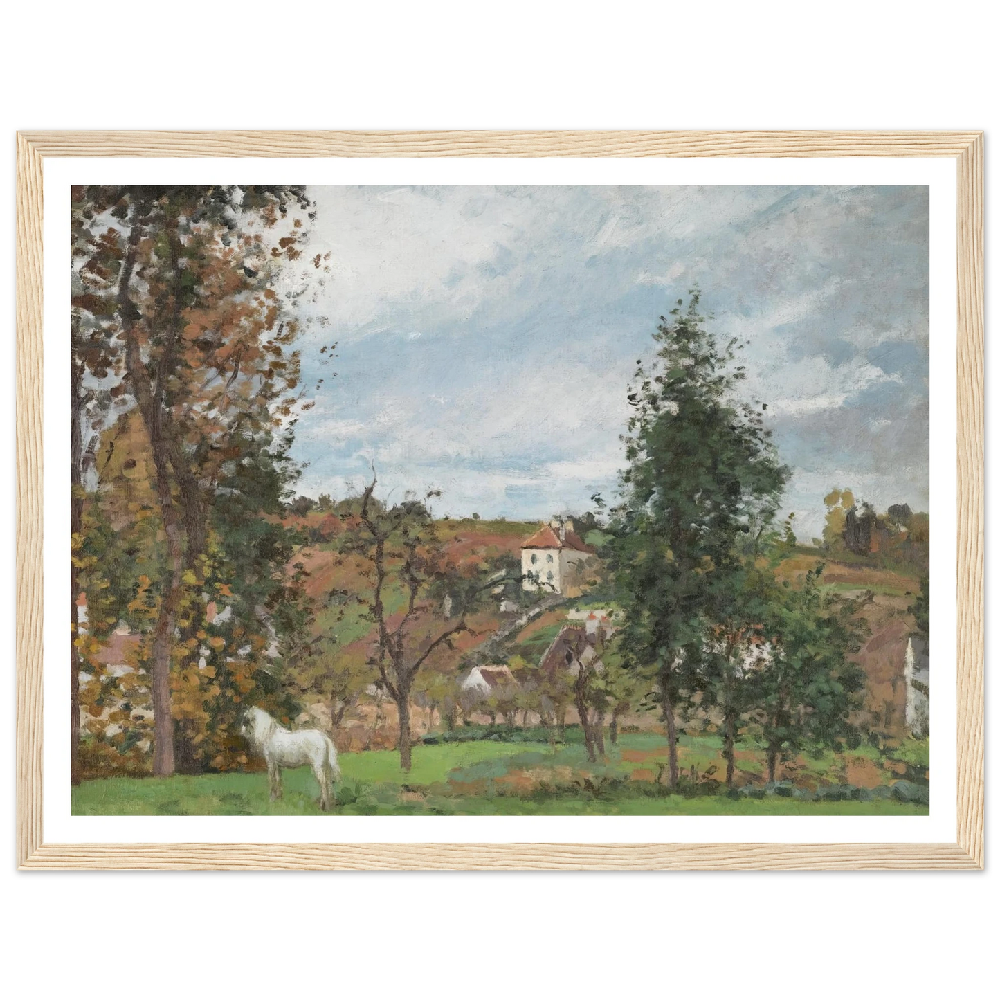 Paysage Avec Cheval Blanc Dans Un Pré, L’hermitage, Pontoise (1872) Art Print | Camille Pissarro - Framed Poster - 30x40 cm / 12x16″ - Black frame