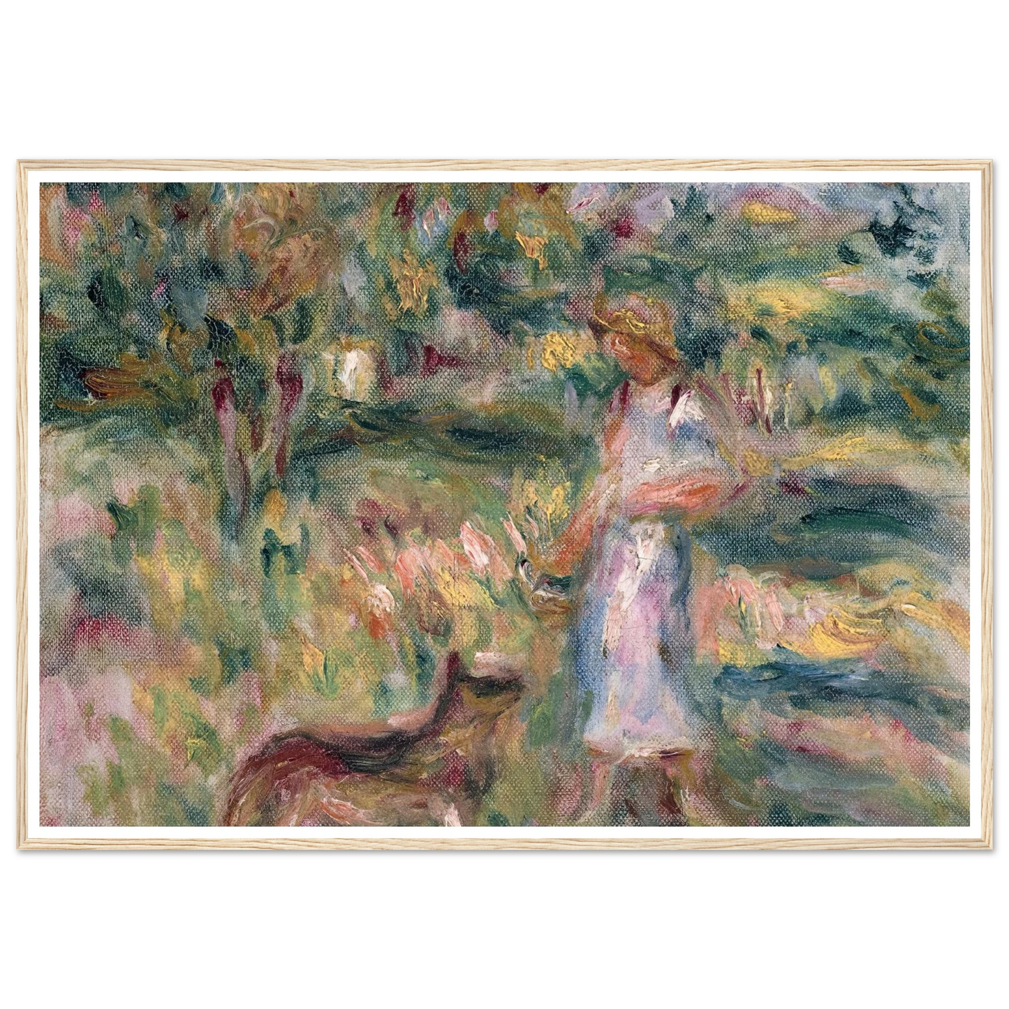 Paysage avec femme en bleu et Zaza à Cagnes (1919) Art Print | Pierre Auguste Renoir - Framed Poster - 30x40 cm / 12x16″ - Black frame