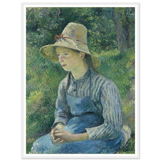 Peasant Girl with a Straw Hat (1881) Art Print | Camille Pissarro - Framed Poster - 60x80 cm / 24x32″ - Black frame