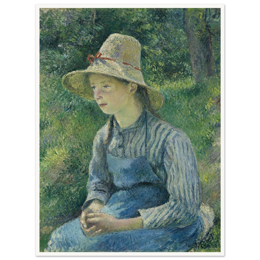Peasant Girl with a Straw Hat (1881) Art Print | Camille Pissarro - Framed Poster - 60x80 cm / 24x32″ - Black frame
