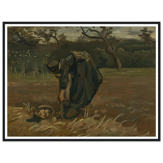 Peasant Woman Digging Potatoes (1885) Art Print | Vincent van Gogh - Framed Poster - 30x40 cm / 12x16″ - Black frame