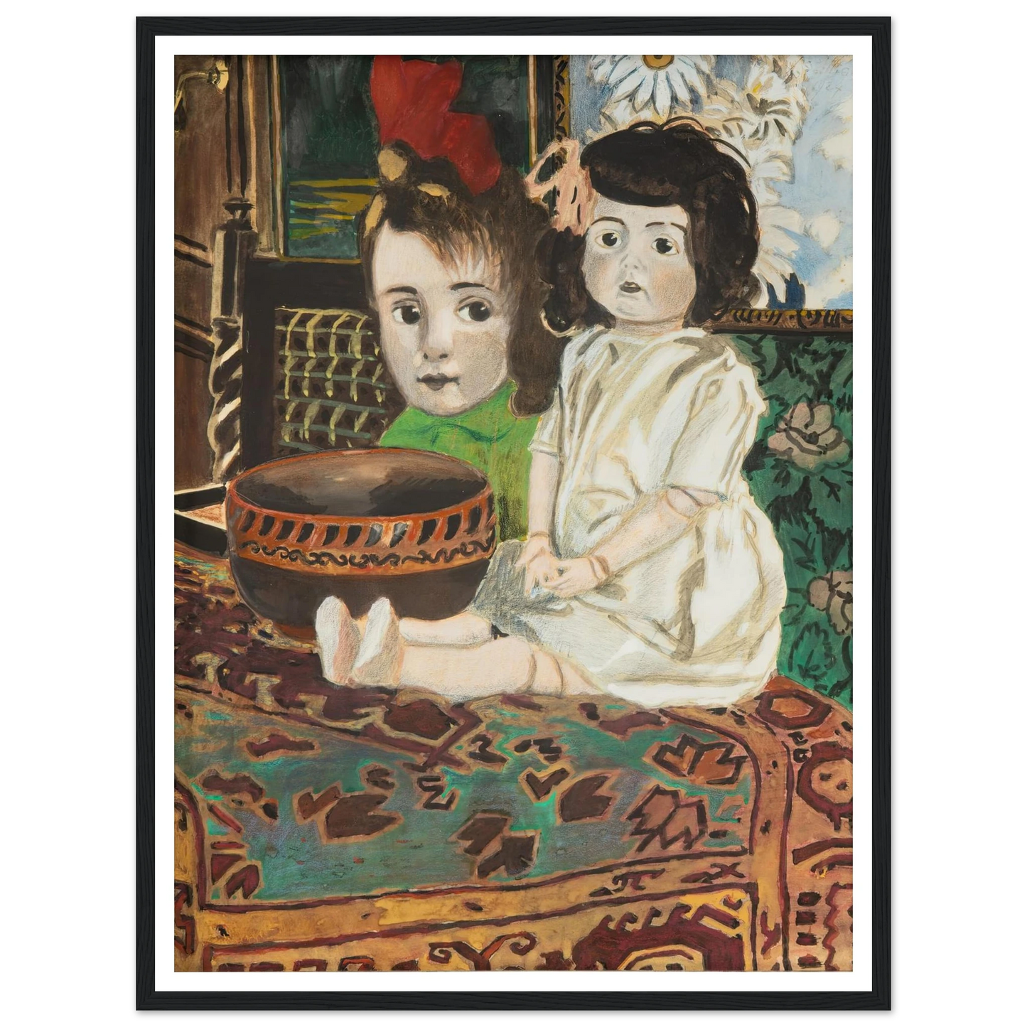 Petite fille à la poupée dans l’intérieur du peintre (1924) Art Print | Leon Spilliaert - Framed Poster - 30x40 cm / 12x16″ - Black frame