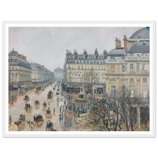 Place du Théâtre Français, Paris; Rain (1898) Art Print | Camille Pissarro - Framed Poster - 30x40 cm / 12x16″ - Black frame