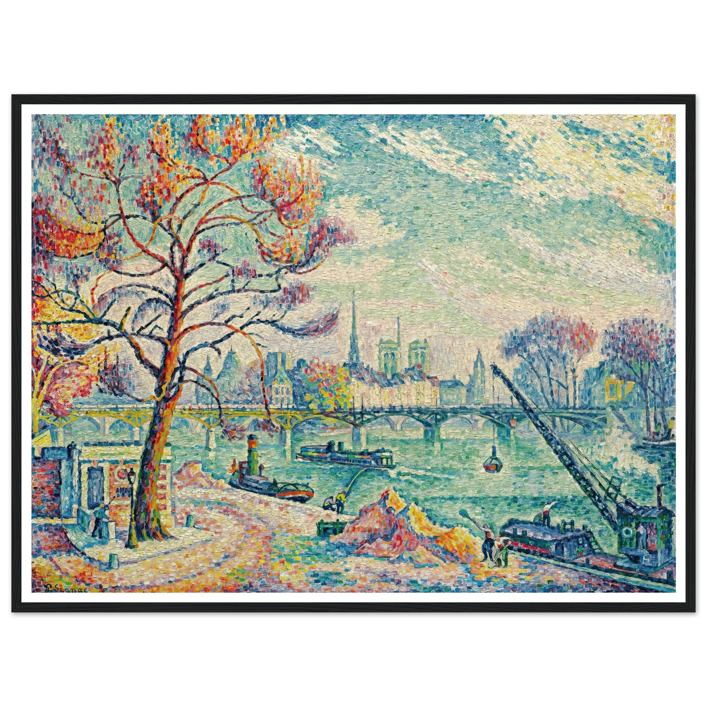 Pont Des Arts (Paris) (1925) Art Print | Paul Signac - Framed Poster - 30x40 cm / 12x16″ - Black frame