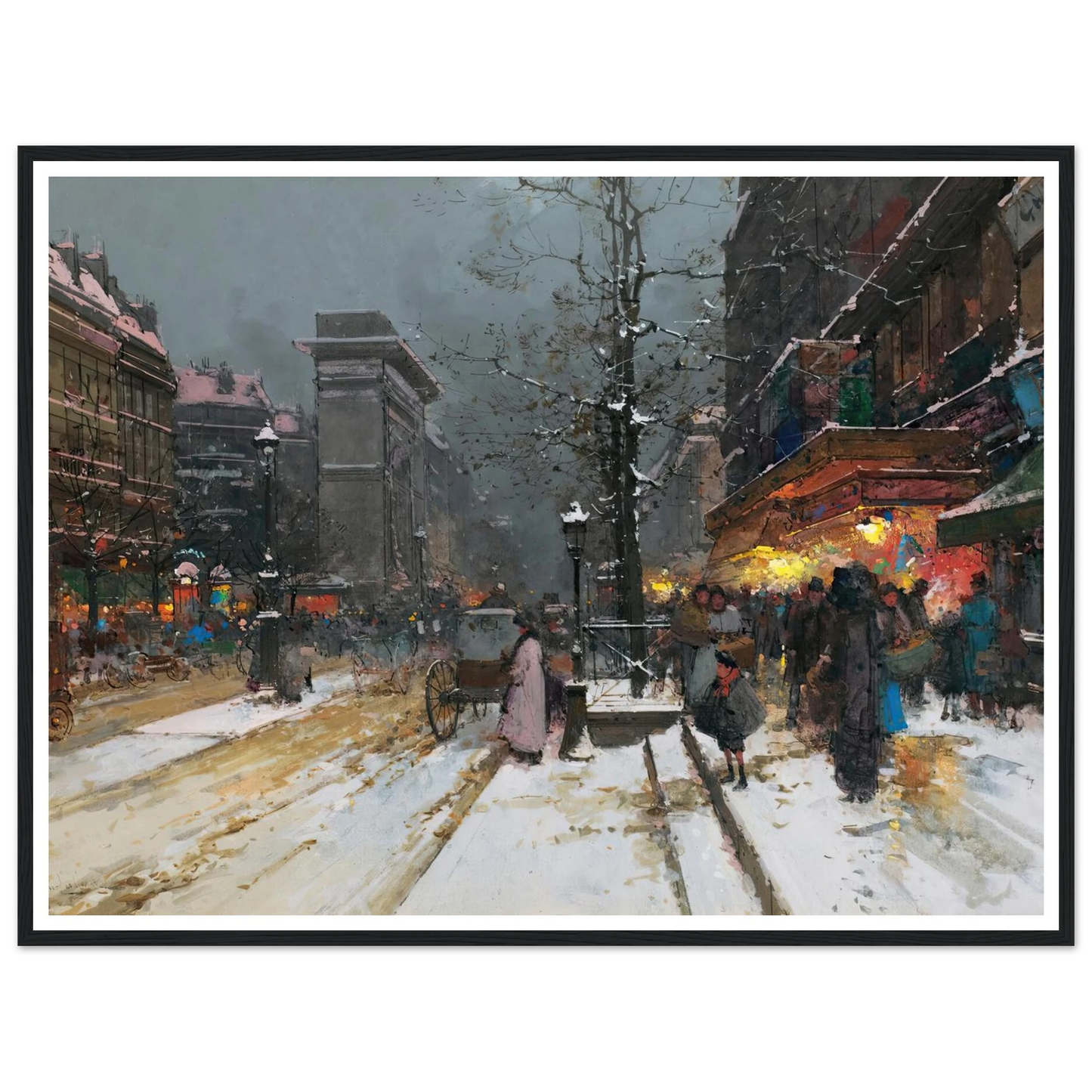 Porte Saint-Denis, Paris Art Print | Eugene Galien Laloue - Framed Poster - 30x40 cm / 12x16″ - Black frame