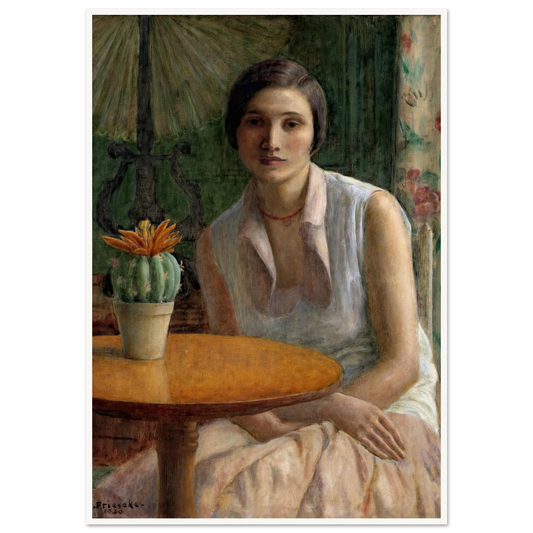 Portrait of a Woman (with Cactus) (1930) Art Print | Frederick Carl Frieseke - Framed Poster - 30x40 cm / 12x16″ - Black frame