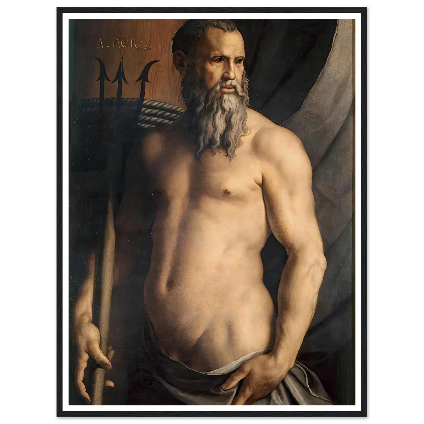 Portrait Of Andrea Doria As Neptune (1550–1555) Art Print | Agnolo Bronzino - Framed Poster - 30x40 cm / 12x16″ - Black frame