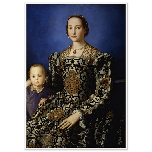 Portrait Of Eleanor Of Toledo With Her Son Giovanni De’ Medici (1544-1545) Art Print | Agnolo Bronzino - Framed Poster - 30x40 cm / 12x16″ - Black frame