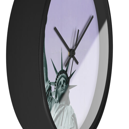 Poster featuring the Statue of Liberty Wall Clock | U.S. Information Agency - Black - Black Base - 10"