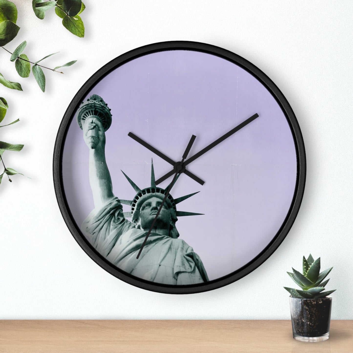 Poster featuring the Statue of Liberty Wall Clock | U.S. Information Agency - Black - Black Base - 10"