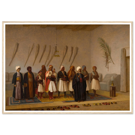 Prayer in the House of the Arnaut Chief (1857) Art Print | Jean Leon Gerome - Framed Poster - 30x40 cm / 12x16″ - Black frame