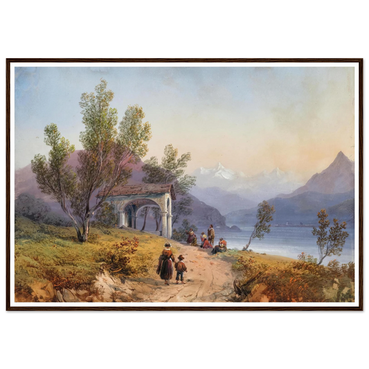 Prayer on the Shore of Lake Maggiore (1849) Art Print | Carlo Bossoli - Framed Poster - 30x40 cm / 12x16″ - Black frame