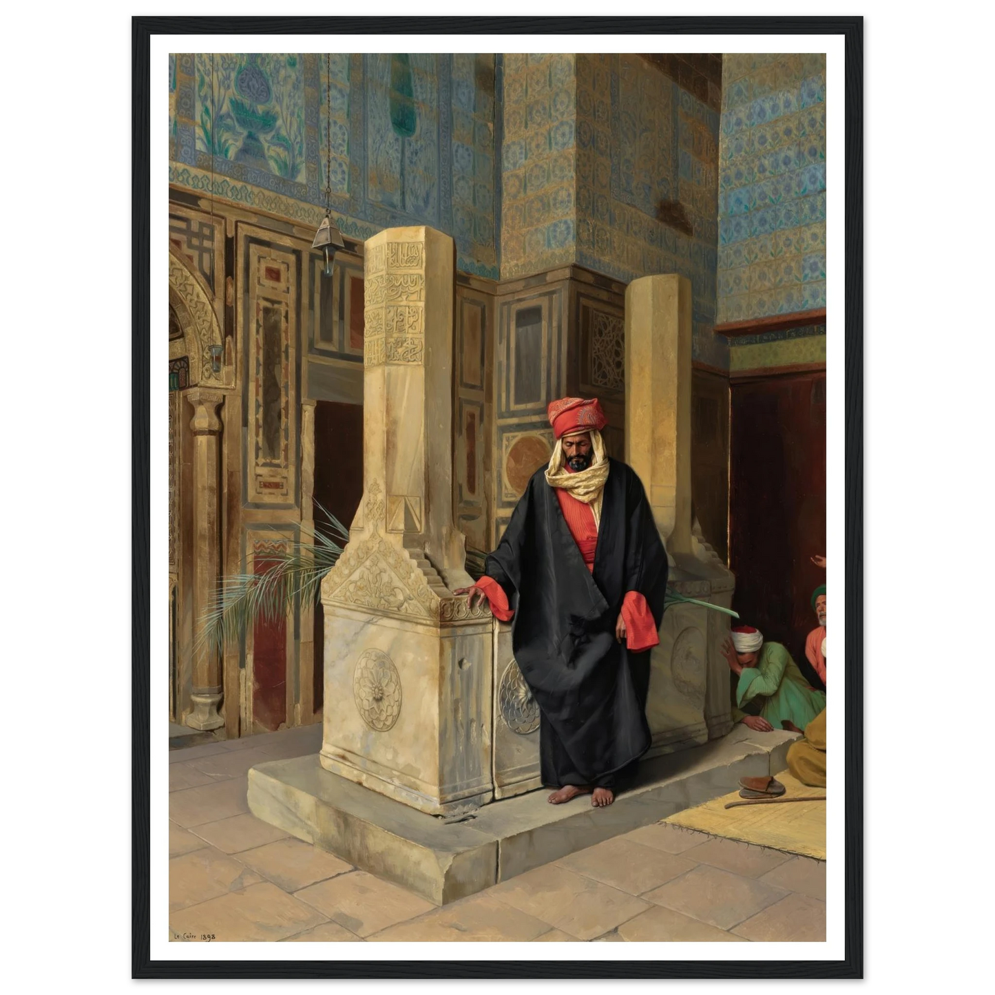Praying In The Blue Mosque, Cairo (1898) Art Print | Ludwig Deutsch - Framed Poster - 30x40 cm / 12x16″ - Black frame