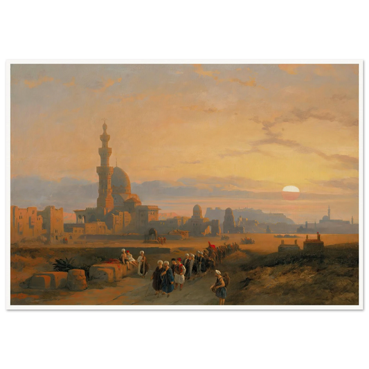 Procession before the tombs of the Caliphs, Grand Cairo (1846) Art Print | David Roberts - Framed Poster - 30x40 cm / 12x16″ - Black frame
