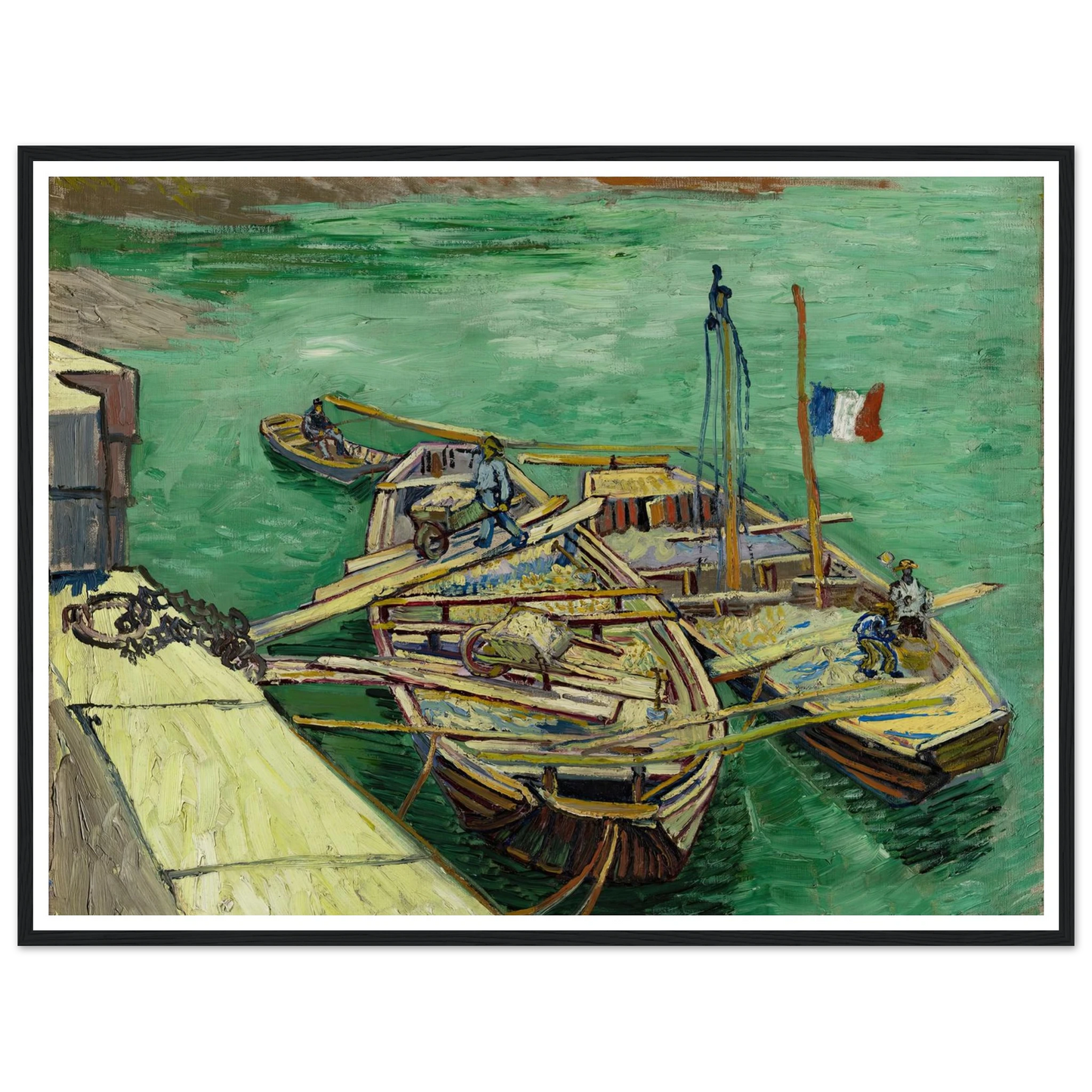Quay with men unloading sand barges (1888) Art Print | Vincent van Gogh - Framed Poster - 30x40 cm / 12x16″ - Black frame