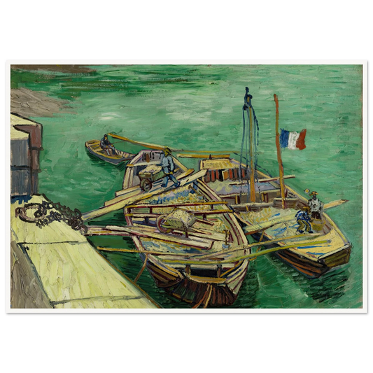 Quay with men unloading sand barges (1888) Art Print | Vincent van Gogh - Framed Poster - 30x40 cm / 12x16″ - Black frame