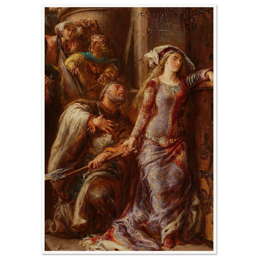 Queen Jadwiga and Dymitr of Goraj (1882) Art Print | Jan Matejko - Framed Poster - 30x40 cm / 12x16″ - Black frame