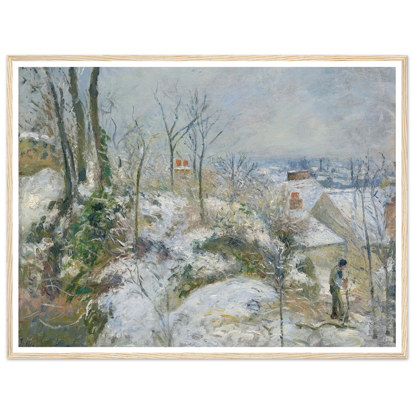 Rabbit Warren at Pontoise, Snow (1879) Art Print | Camille Pissarro - Framed Poster - 30x40 cm / 12x16″ - Black frame