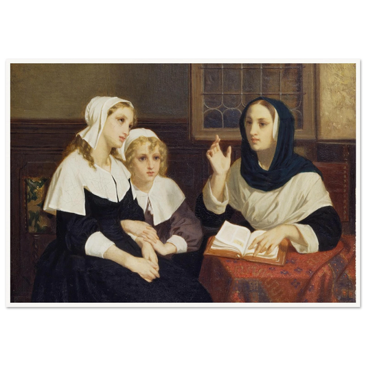 Reading the Bible (c. 1859) Art Print | Hugues Merle - Framed Poster - 30x40 cm / 12x16″ - Black frame
