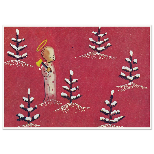 Red Winter Cherub Art - Framed Poster - 30x40 cm / 12x16″ - Black frame