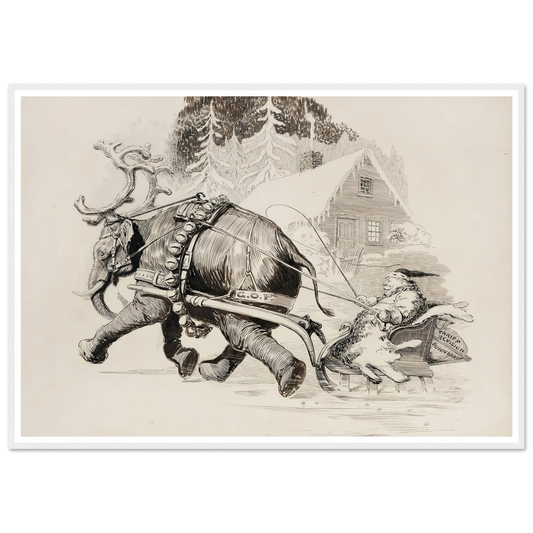 Reindeer Sleigh In The Woods - Framed Poster - 30x40 cm / 12x16″ - Black frame