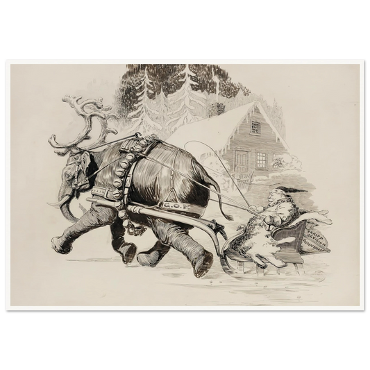 Reindeer Sleigh In The Woods - Framed Poster - 30x40 cm / 12x16″ - Black frame