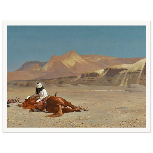 Rider and His Steed In The Desert Art Print | Jean Leon Gerome - Framed Poster - 30x40 cm / 12x16″ - Black frame