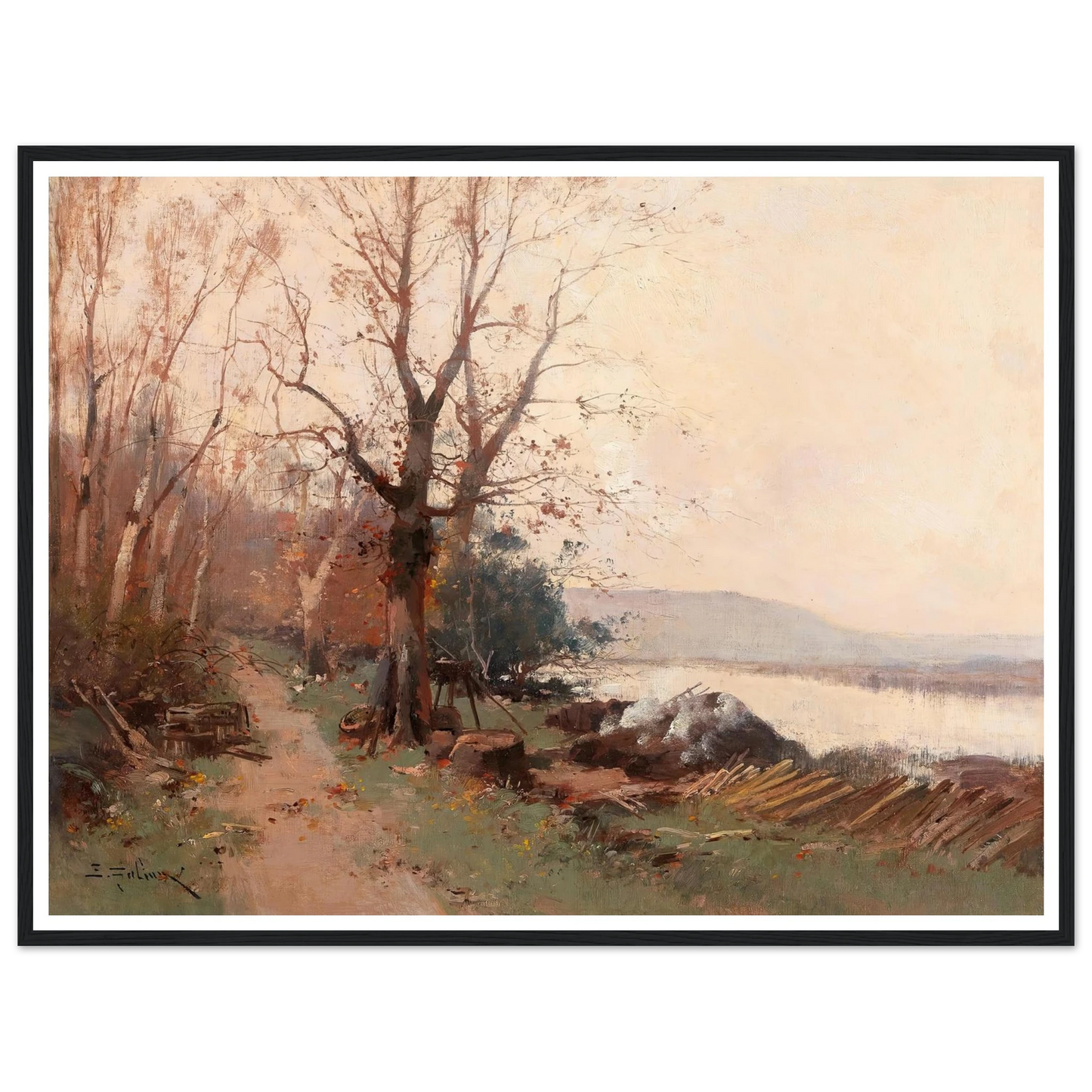 River Landscape Art Print | Eugene Galien Laloue - Framed Poster - 30x40 cm / 12x16″ - Black frame