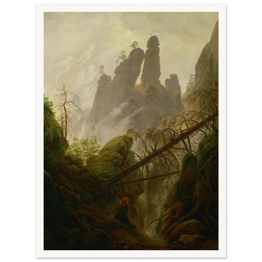 Rocky Landscape in the Elbe Sandstone Mountains Art Print | Caspar David Friedrich - Framed Poster - 30x40 cm / 12x16″ - Black frame