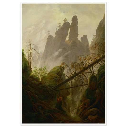 Rocky Landscape in the Elbe Sandstone Mountains Art Print | Caspar David Friedrich - Framed Poster - 30x40 cm / 12x16″ - Black frame