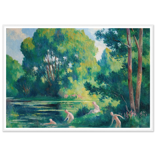 Rolleboise, baignade dans le petit bras de la Seine (1920) Art Print | Maximilien Luce - Framed Poster - 30x40 cm / 12x16″ - Black frame