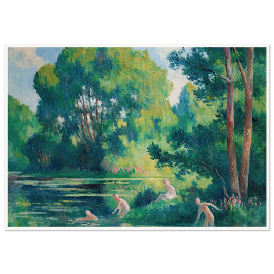 Rolleboise, baignade dans le petit bras de la Seine (1920) Art Print | Maximilien Luce - Framed Poster - 30x40 cm / 12x16″ - Black frame