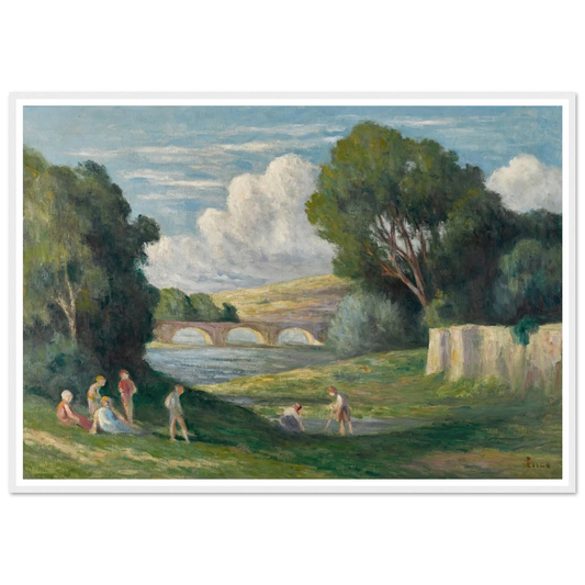 Rolleboise, baigneurs près du bras de Seine (1930) Art Print | Maximilien Luce - Framed Poster - 30x40 cm / 12x16″ - Black frame