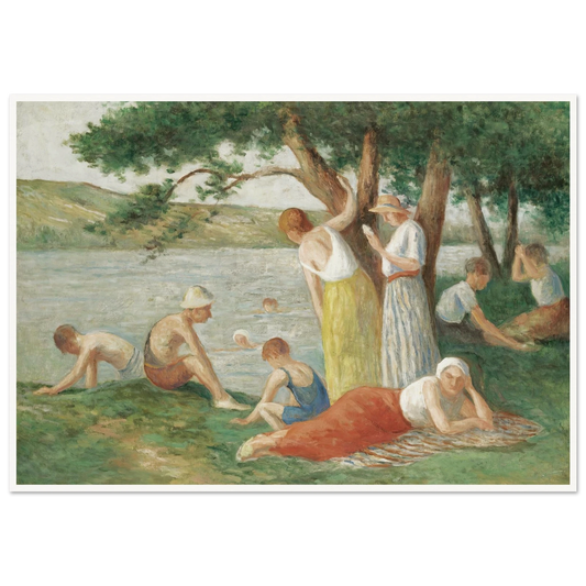 Rolleboise, La Baignade Art Print | Maximilien Luce - Framed Poster - 30x40 cm / 12x16″ - Black frame