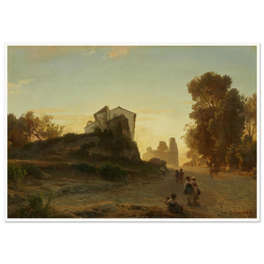 Römische Straße im Abendlicht Art Print | Oswald Achenbach - Framed Poster - 30x40 cm / 12x16″ - Black frame