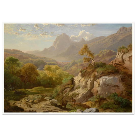 Rotwild in einer weiten Gebirgslandschaft Art Print | Albert Zimmermann - Framed Poster - 30x40 cm / 12x16″ - Black frame