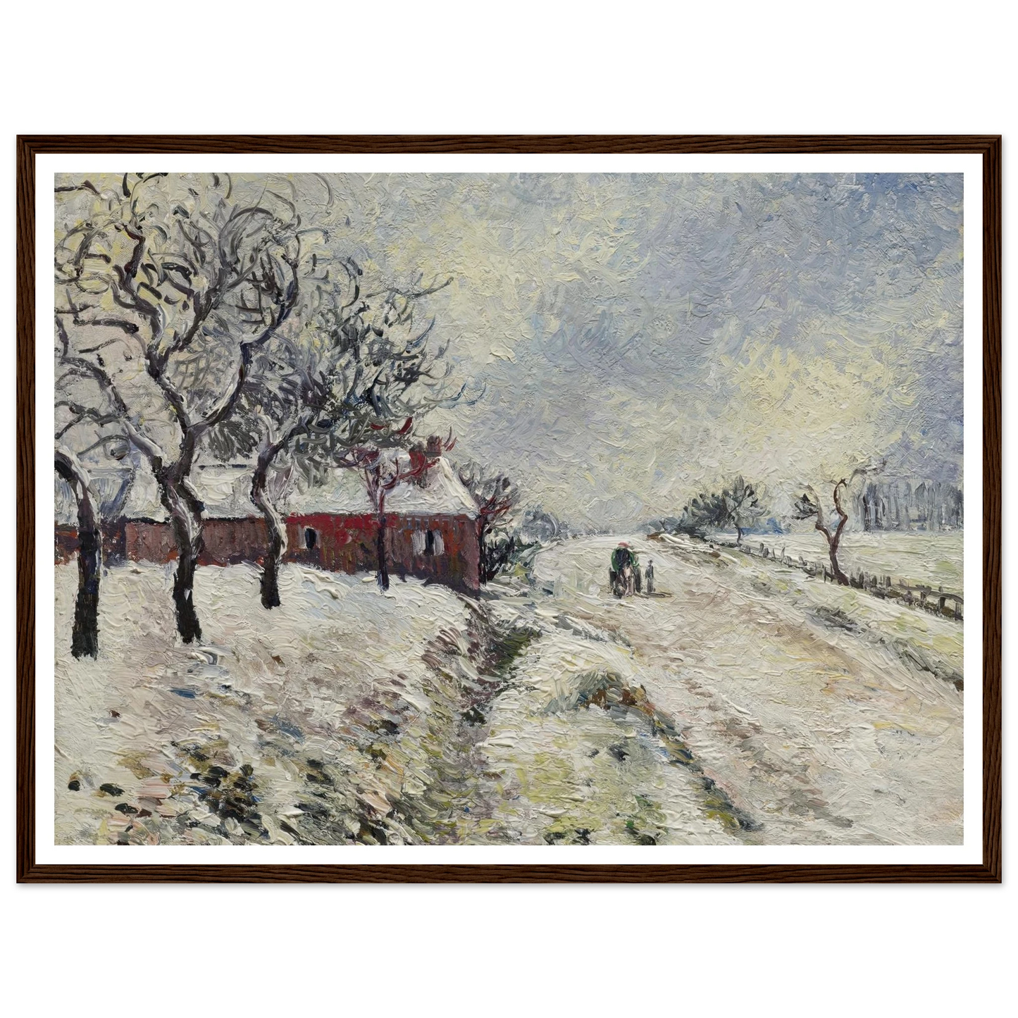 Route enneigée avec maison, environs d’Eragny (1885) Art Print | Camille Pissarro - Framed Poster - 30x40 cm / 12x16″ - Black frame