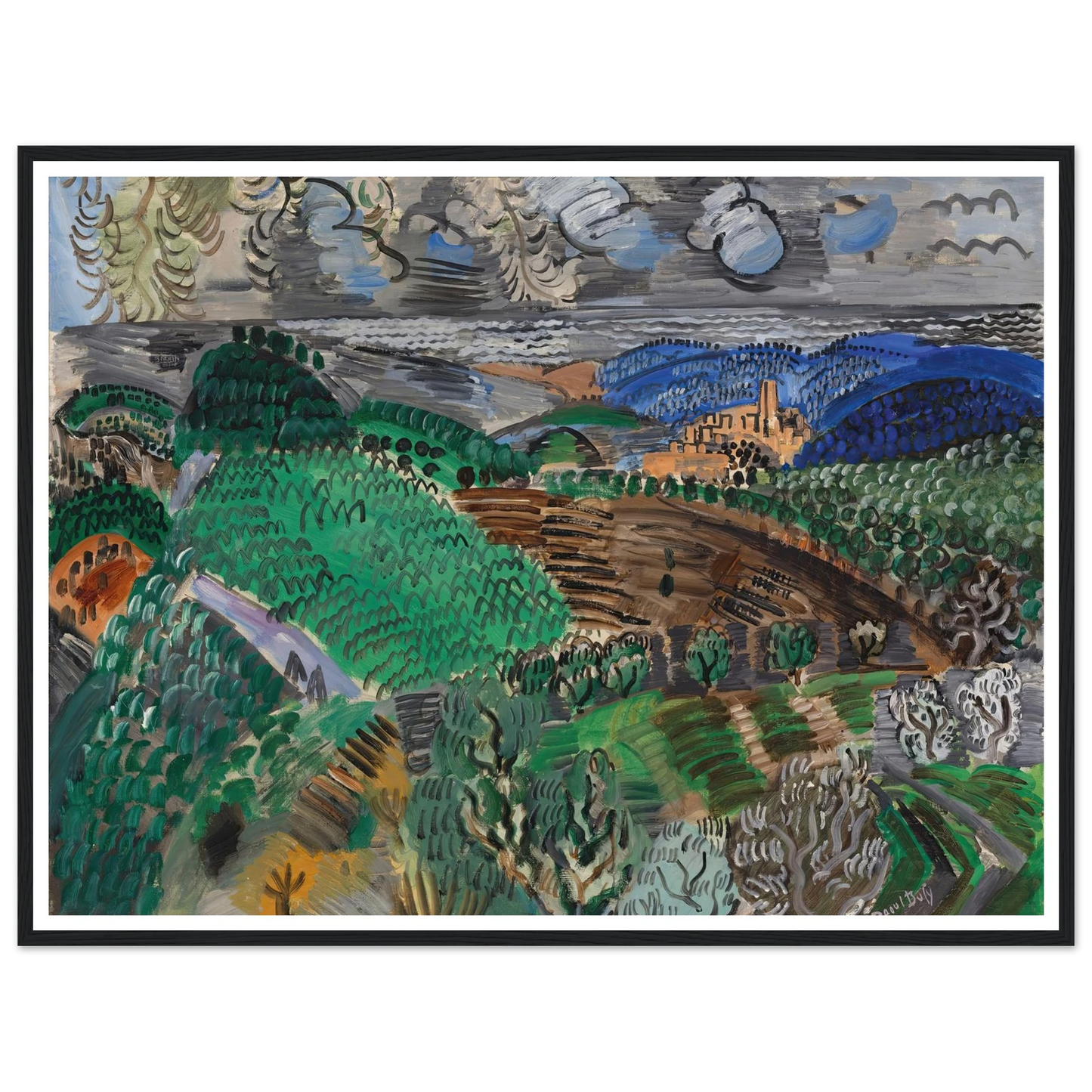 Saint-Paul de Vence (circa 1920) Art Print | Raoul Dufy - Framed Poster - 30x40 cm / 12x16″ - Black frame