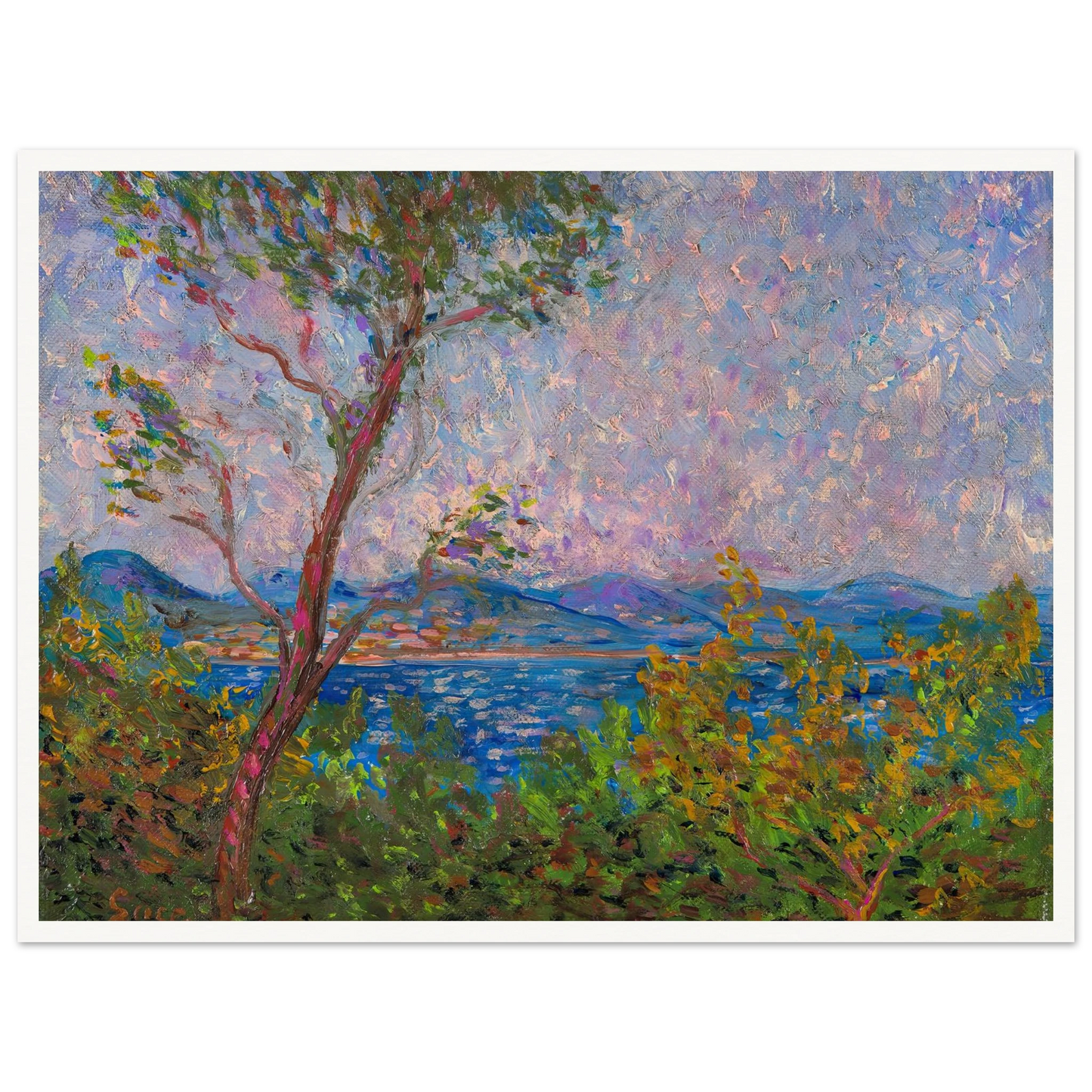 Saint-Tropez au bord de la mer Méditerranée (1893) Art Print | Maximilien Luce - Framed Poster - 30x40 cm / 12x16″ - Black frame