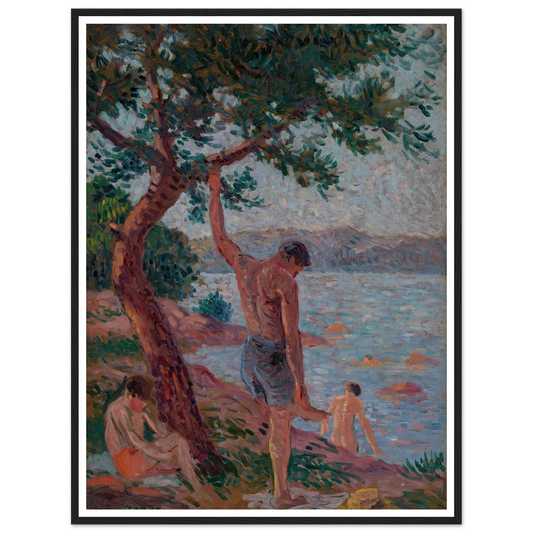 Saint-Tropez, baigneurs sous la pinède (1901) Art Print | Maximilien Luce - Framed Poster - 30x40 cm / 12x16″ - Black frame