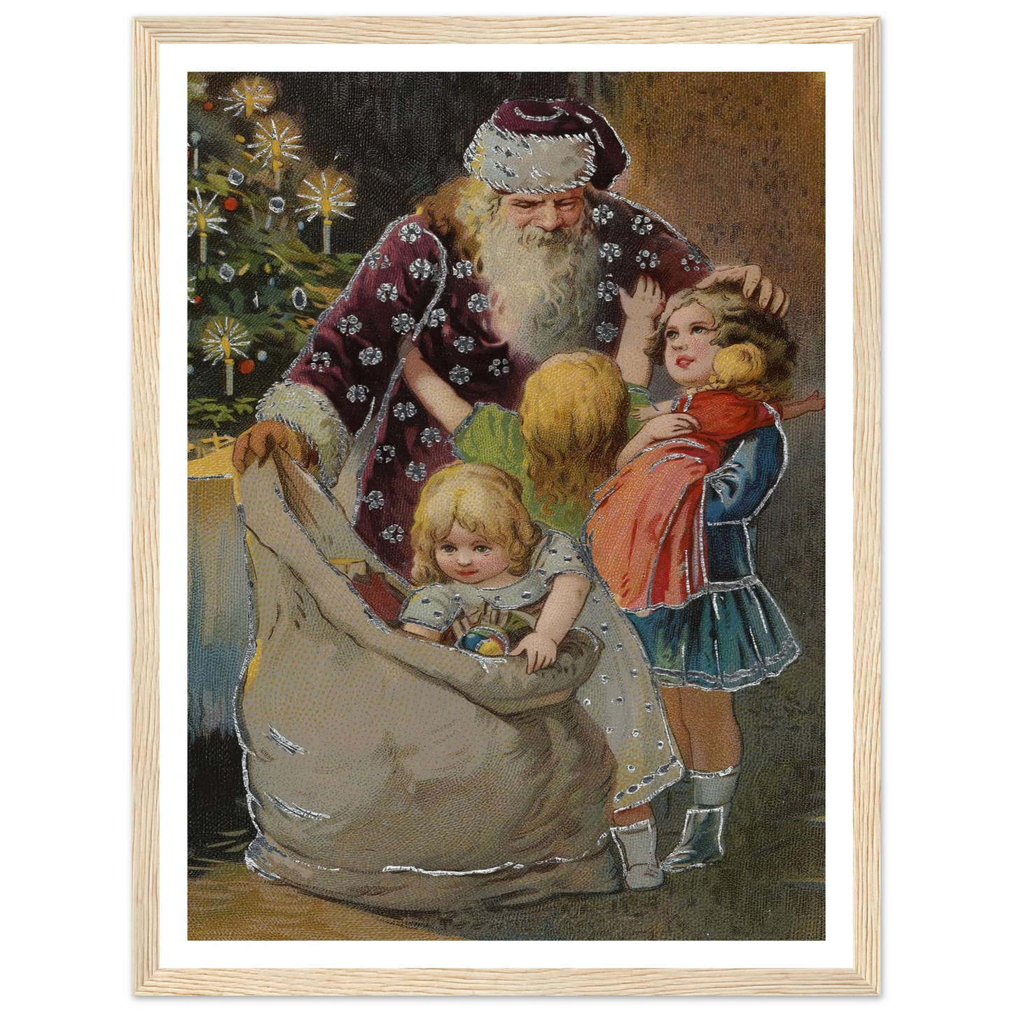 Santa Hugging The Children - Framed Poster - 30x40 cm / 12x16″ - Black frame