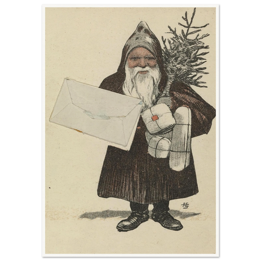 Santa With Blank Greeting Card - Framed Poster - 30x40 cm / 12x16″ - Black frame