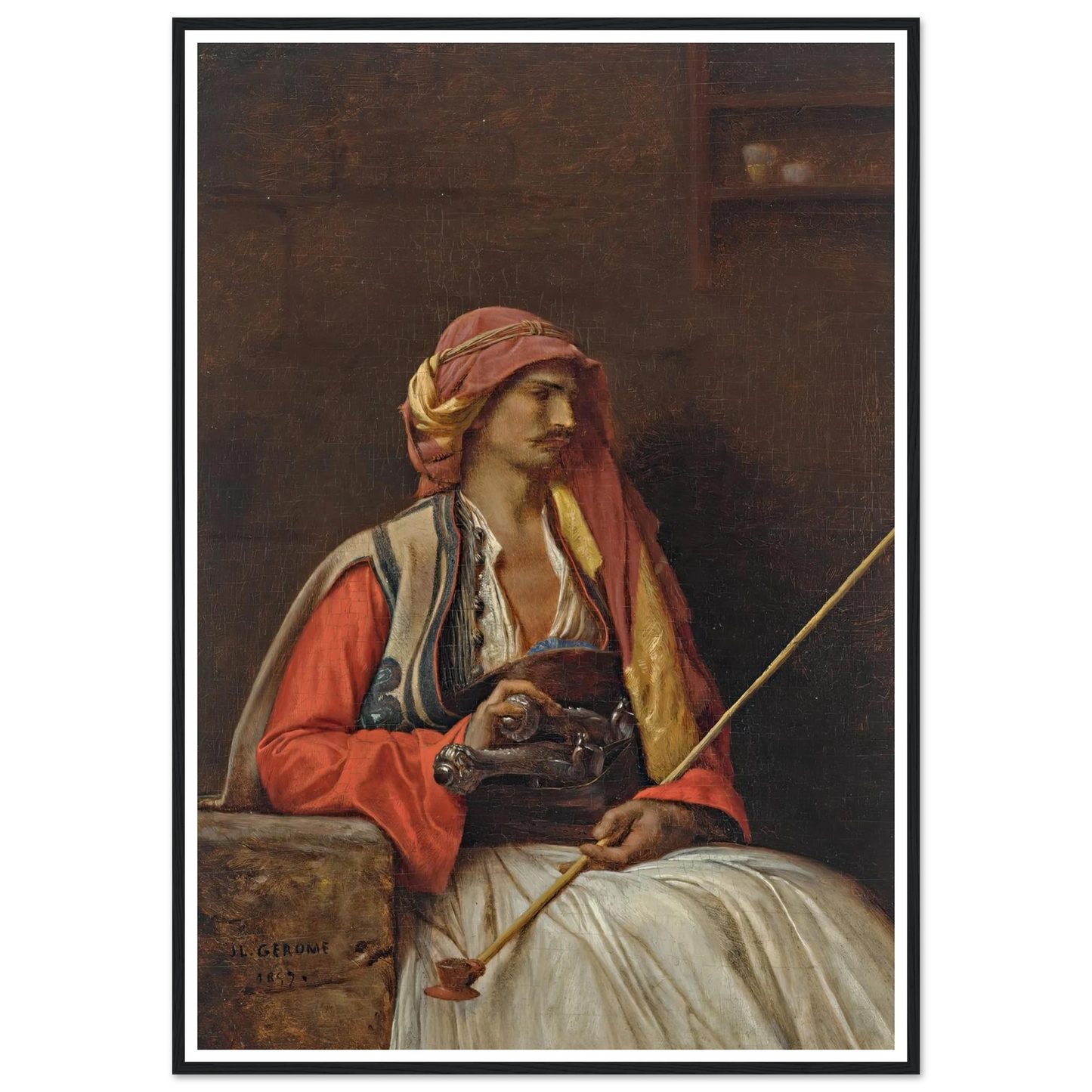 Seated Arnaut (1857) Art Print | Jean Leon Gerome - Framed Poster - 30x40 cm / 12x16″ - Black frame