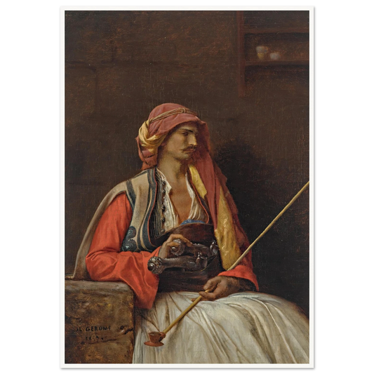 Seated Arnaut (1857) Art Print | Jean Leon Gerome - Framed Poster - 30x40 cm / 12x16″ - Black frame